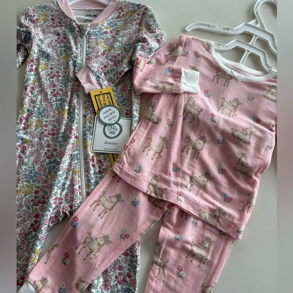 NWT Little Me Floral Footie & 2 Piece PJ Set